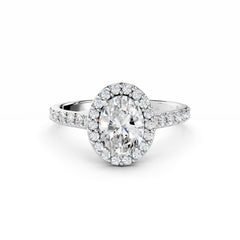1 Carat Oval Diamond Engagement Ring Halo 18K White Gold