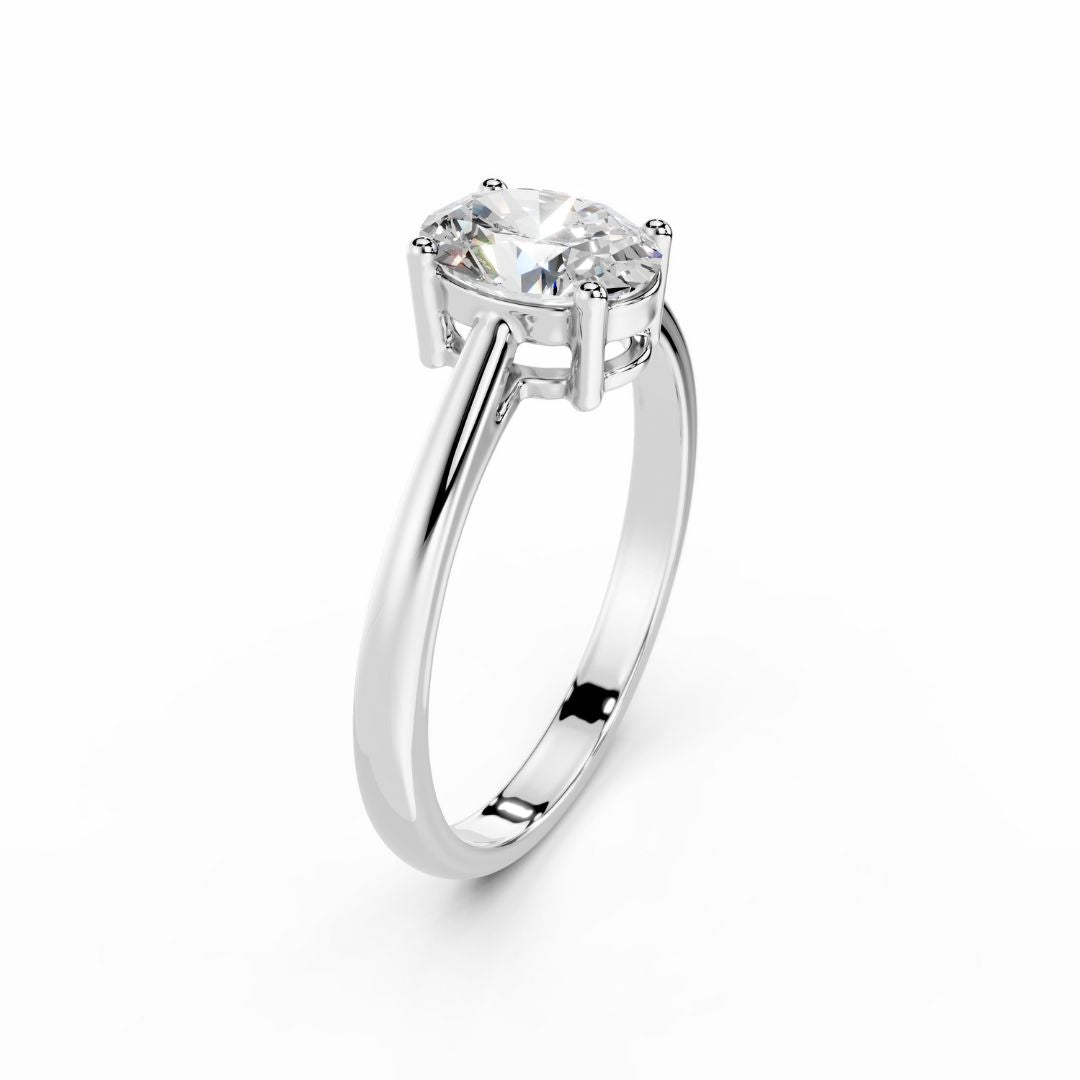 1 Carat Oval Lab Grown Diamond Engagement Ring 18K White Gold