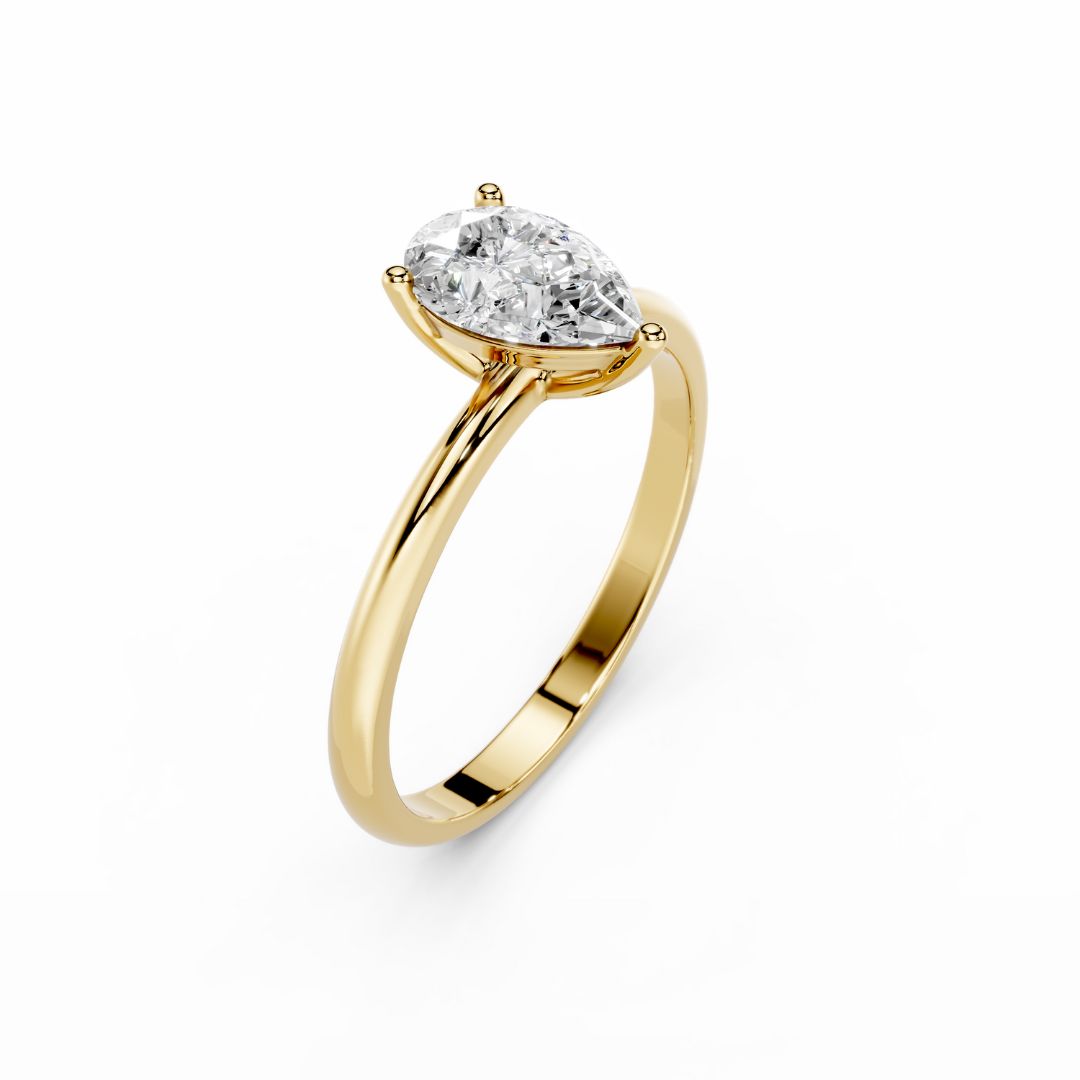 1 Carat Pear Lab Grown Diamond Engagement Ring  18K Gold