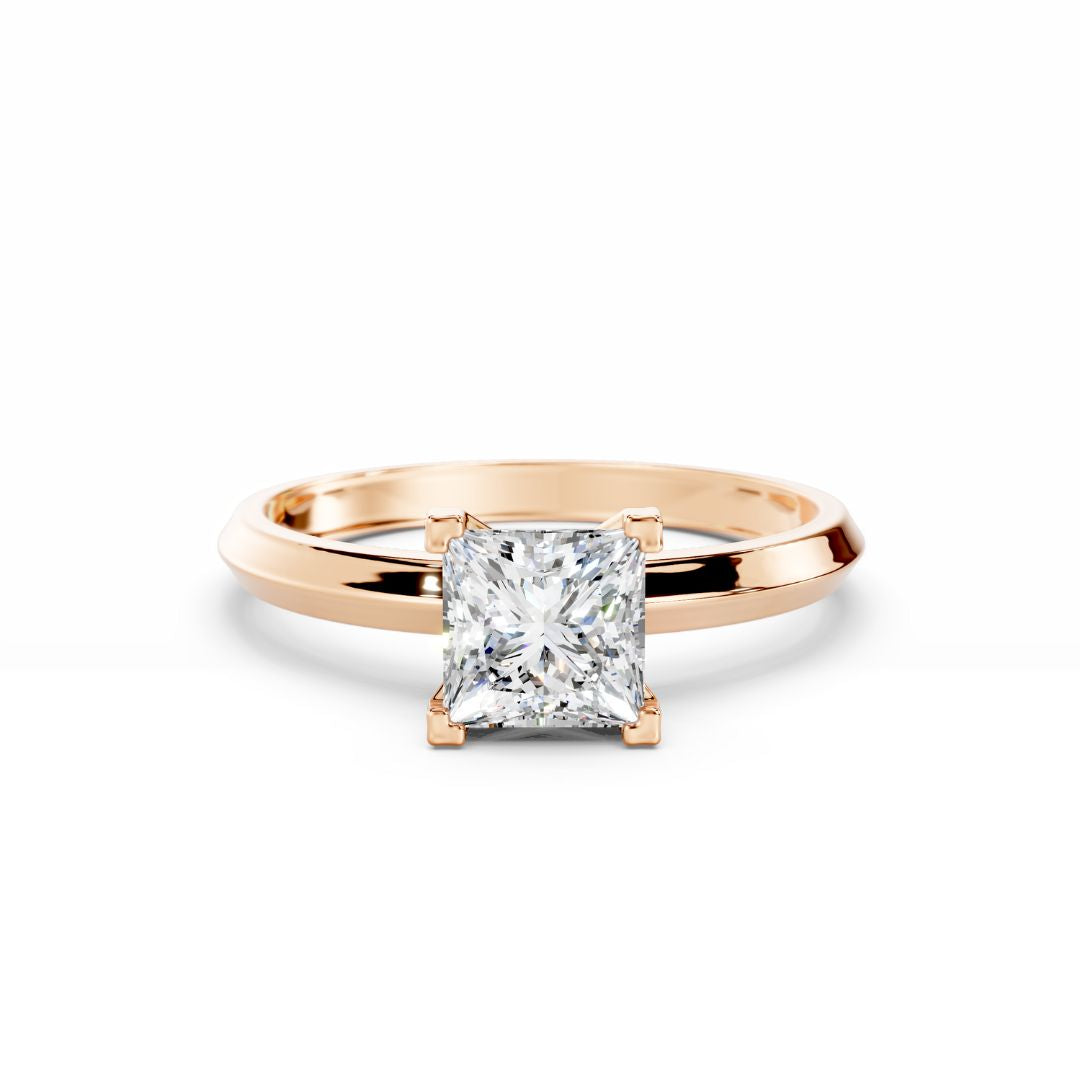 1 Carat Princess Cut Diamond Engagement Ring 18K Rose Gold