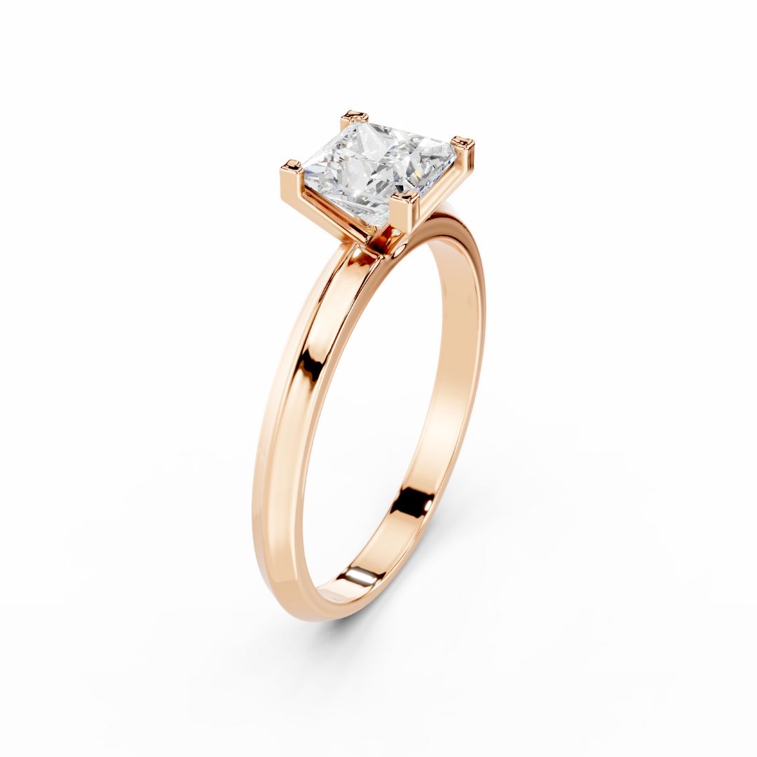 1 Carat Princess Cut Lab Grown Diamond Engagement Ring 18K Rose Gold