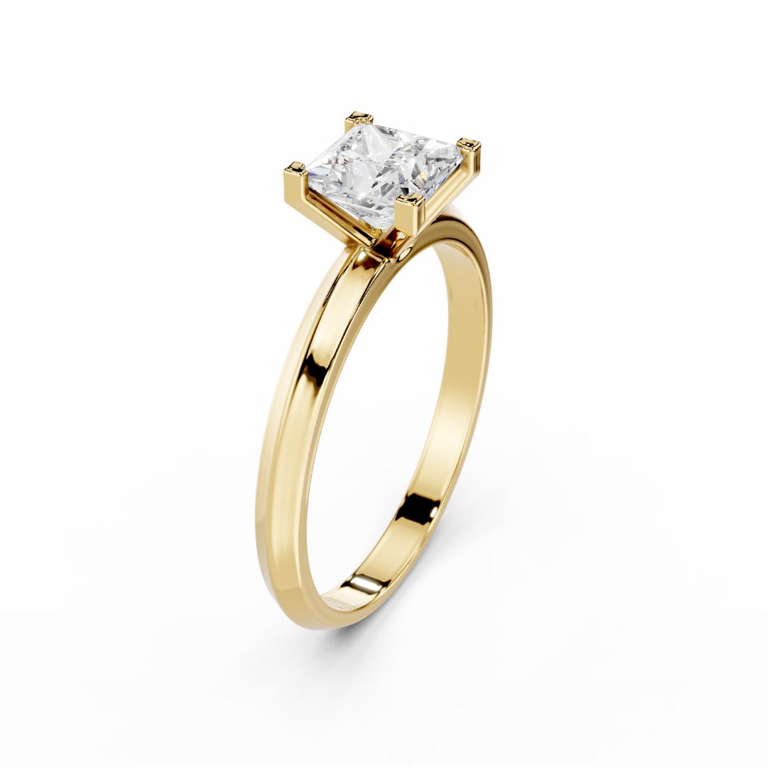 1 Carat Princess Cut Lab Grown Diamond Engagement Ring 18K Yellow Gold