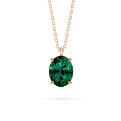 18K Gold Oval Cut Emerald Solitaire Necklace - 1 Carat
