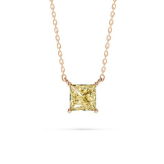 18K Gold Princess Cut Yellow Diamond Solitaire Necklace - 1 Carat