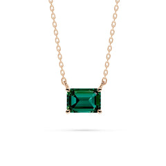 18K Gold Emerald Solitaire Necklace - 1 Carat