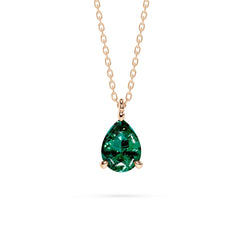 18K Gold Pear Cut Emerald Solitaire Necklace - 1 Carat