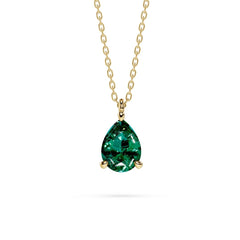 18K Gold Pear Cut Emerald Solitaire Necklace - 1 Carat
