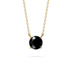 18K Gold Round Black Diamond Solitaire Necklace - 1 Carat