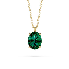 18K Gold Oval Cut Emerald Solitaire Necklace - 1 Carat
