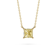 18K Gold Princess Cut Yellow Diamond Solitaire Necklace - 1 Carat