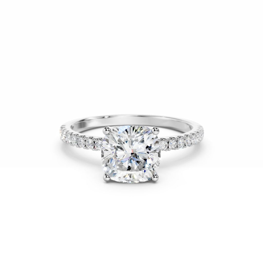 2 Carat Cushion Diamond Engagement Ring With Diamond Band 18K White Gold