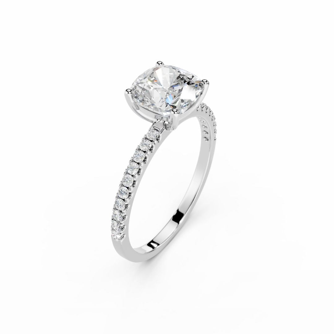 2 Carat Cushion Lab Grown Diamond Engagement Ring With Diamond Band 18K White Gold