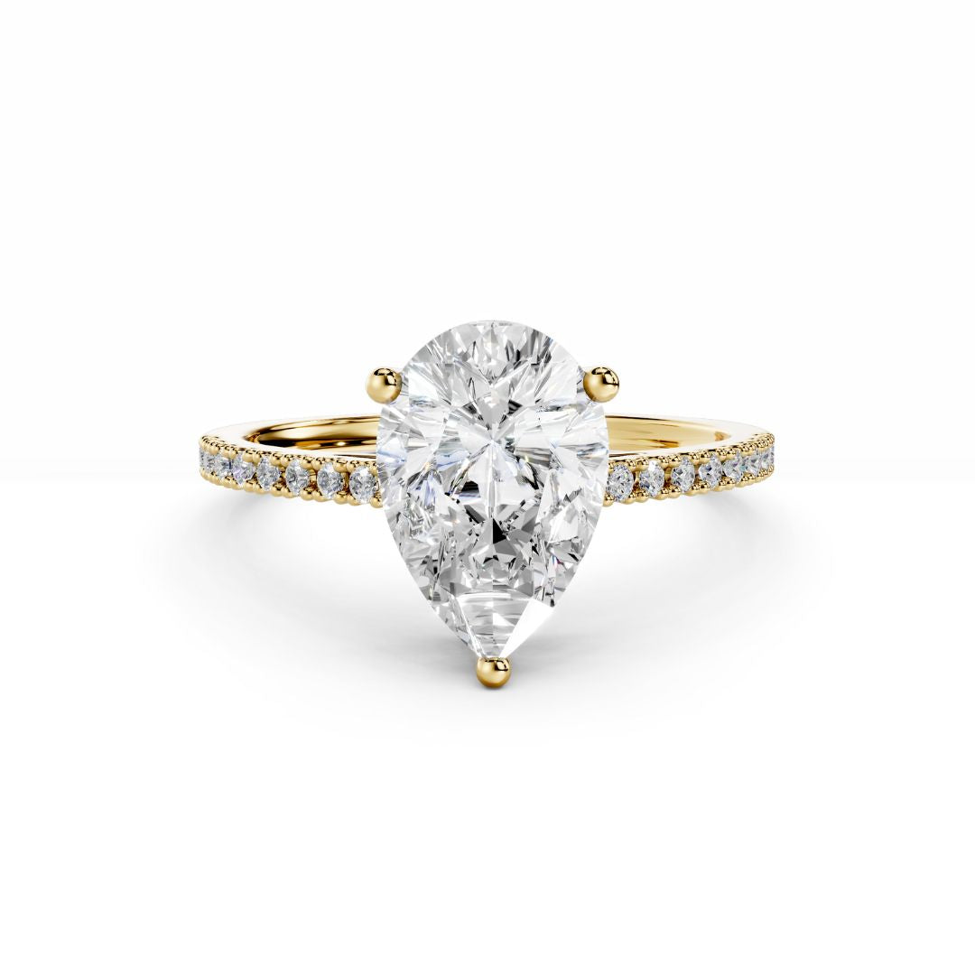 2 Carat Pear Diamond Engagement ring With Diamond Band 18k Gold 