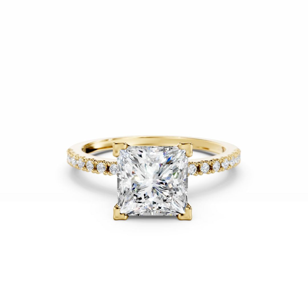 2 Carat princess Cut Diamond Engagement Ring With Diamond Bands 18K Gold 