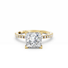 2 Carat princess Cut Diamond Engagement Ring With Diamond Bands 18K Gold 