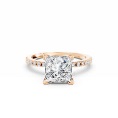 2 Carat princess Cut Diamond Engagement Ring With Diamond Bands 18K Rose Gold 