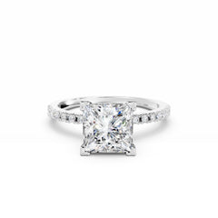 2 Carat princess Cut Diamond Engagement Ring With Diamond Bands 18K White Gold 