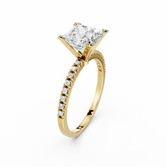 2 Carat princess Cut Lab Grown Diamond Engagement Ring With Diamond Bands 18K Gold 