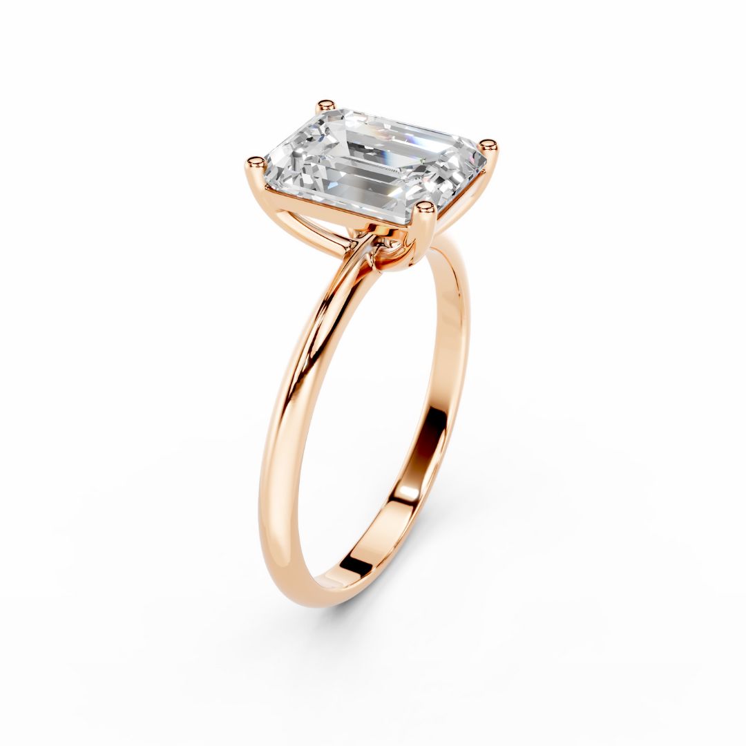 3 Carat Emerald Cut Lab Grown  Diamond Engagement Ring 18K Rose Gold 