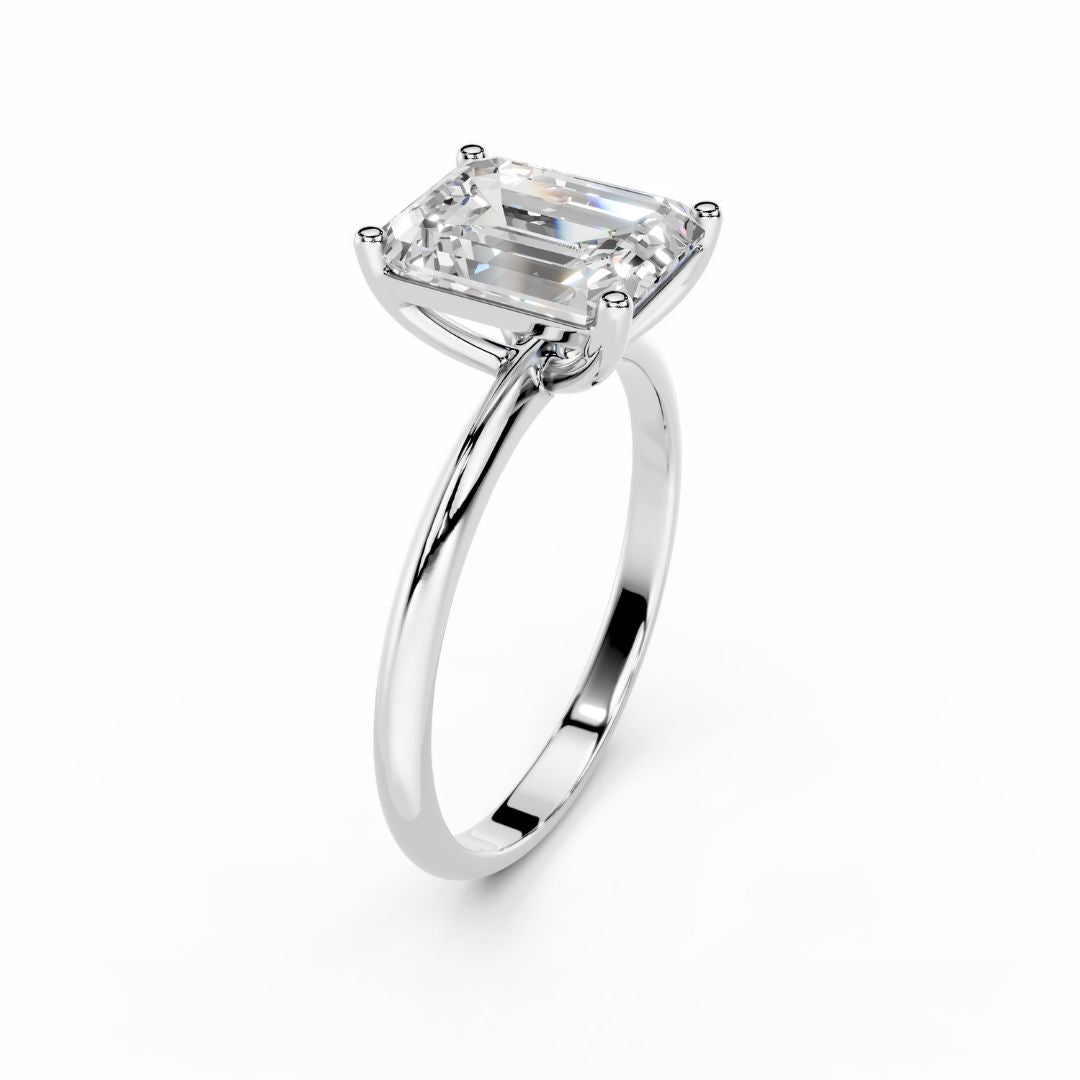 3 Carat Emerald Cut Lab Grown  Diamond Engagement Ring 18K White Gold 