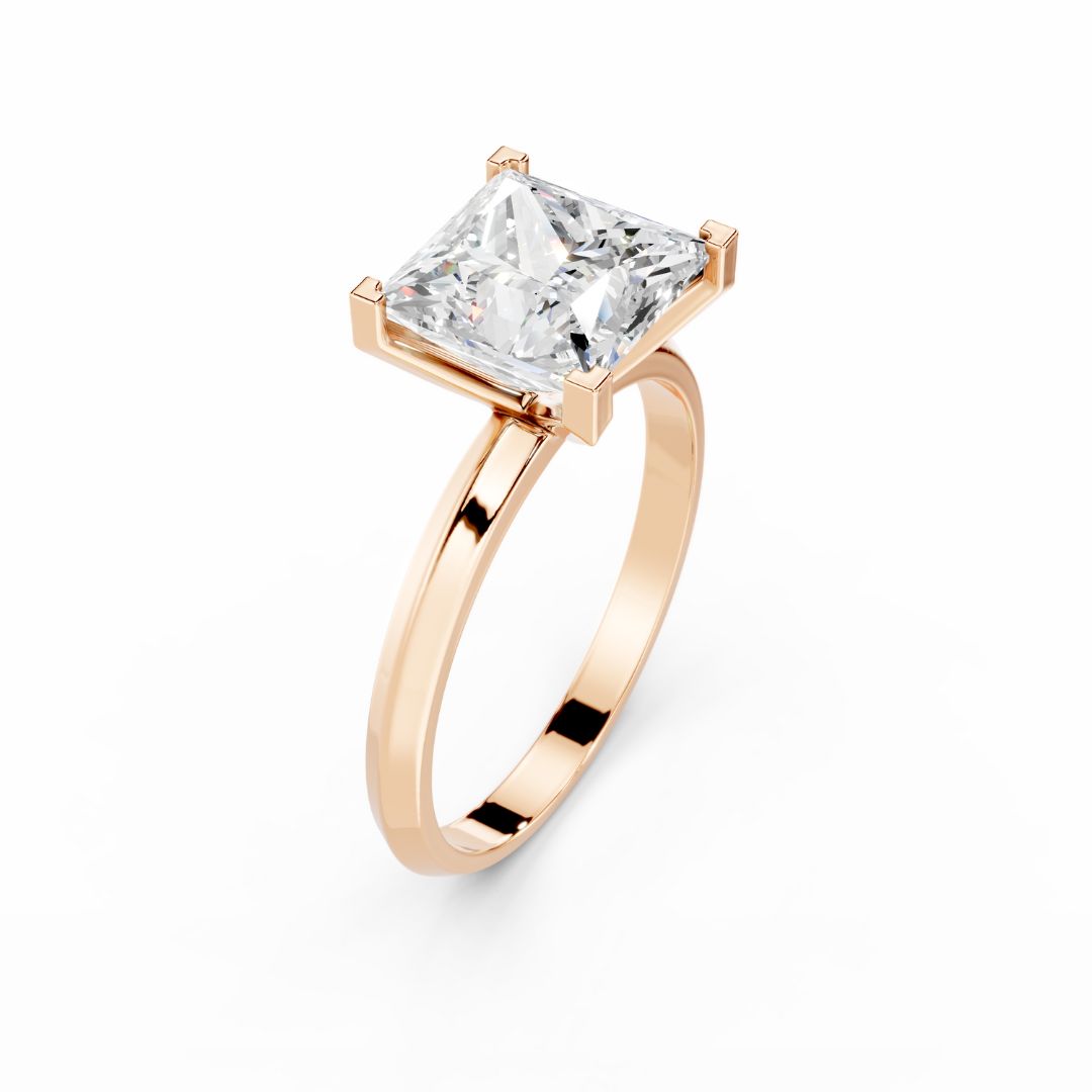 3 carat Princess Cut lab Grown Diamond Engagement Ring 18K Rose Gold 