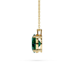 18K Gold Oval Cut Emerald Solitaire Necklace - 1 Carat
