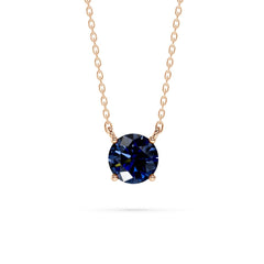 18K Gold Round Blue Sapphire Solitaire Necklace - 1 Carat