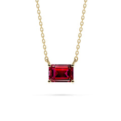 18K Gold Emerald Cut Ruby Solitaire Necklace - 1 Carat