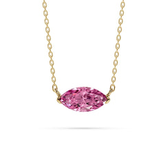18K Gold Marquise Pink Diamond Solitaire Necklace - 1 Carat
