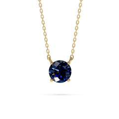 18K Gold Round Blue Sapphire Solitaire Necklace - 1 Carat