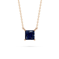 18K Gold Princess Cut Blue Sapphire Solitaire Necklace - 1 Carat