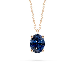 18K Gold Oval Blue Sapphire Solitaire Necklace - 1 Carat