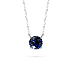 18K Gold Round Blue Sapphire Solitaire Necklace - 1 Carat