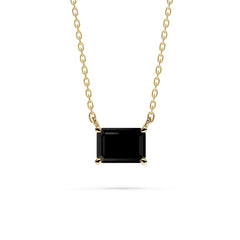 18K Gold Emerald Cut Black Diamond Solitaire Necklace - 1 Carat