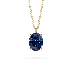 18K Gold Oval Blue Sapphire Solitaire Necklace - 1 Carat