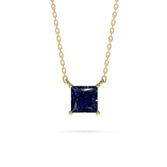 18K Gold Princess Cut Blue Sapphire Solitaire Necklace - 1 Carat