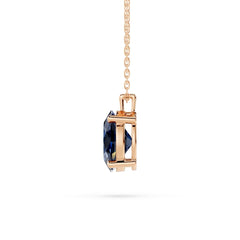 18K Gold Oval Blue Sapphire Solitaire Necklace - 1 Carat