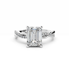 2 Carat Diamond Emerald Cut Engagement Ring with Spiral Band
