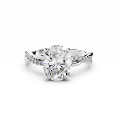 2 Carat Oval Diamond Engagement Ring With Intertwined Diamond Band