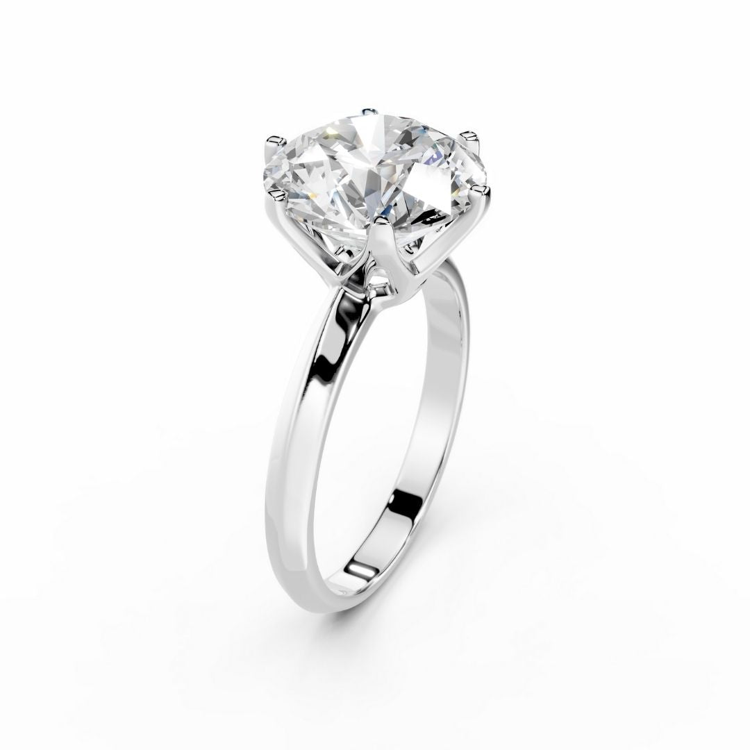 5 carat Round Diamond Engagement Ring 18K White Gold