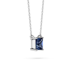 18K Gold Princess Cut Blue Sapphire Solitaire Necklace - 1 Carat