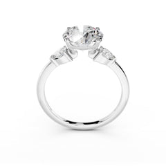 1.5 Carat Round Diamond Engagement Ring With Pear Sidetone Diamonds