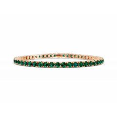 18K Gold Emerald Tennis Bracelet - 3MM Diamonds - 5 Carat