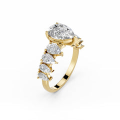 1.5 Carat Pear Cut Diamond Engagement Ring with Pear Side Stones