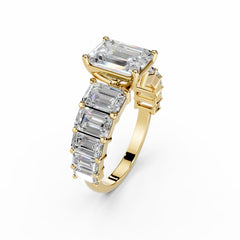 2 Carat Emerald Cut Diamond Engagement Ring With Emerald Diamond Band