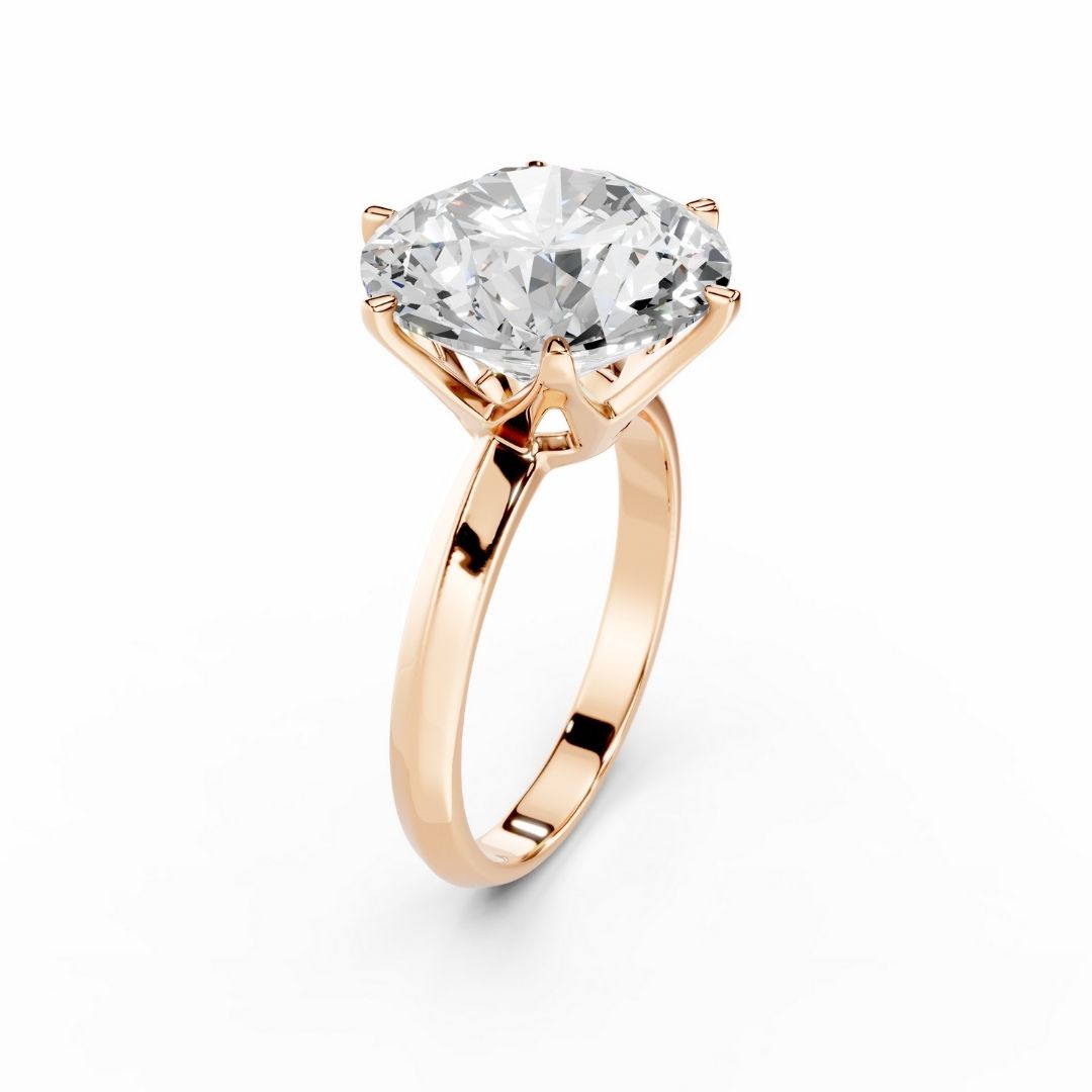 8 Carat Round Lab Grown Diamond Engagement Ring 18K Rose Gold