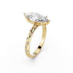 3 Carat Marquise Diamond Engagement Ring With Scattered Diamond Band